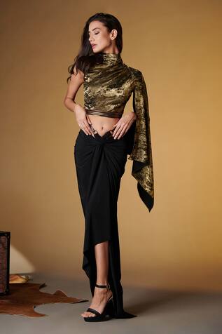 S&N by Shantnu Nikhil Asymmetric Draped Skirt