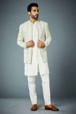 Gargee Designers Linen Floral Embroidered Bandghala Set