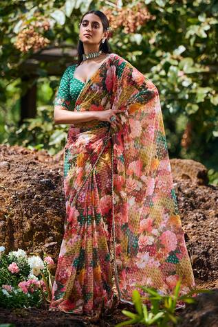 Lashkaraa Vintage Floral Print Saree With Blouse