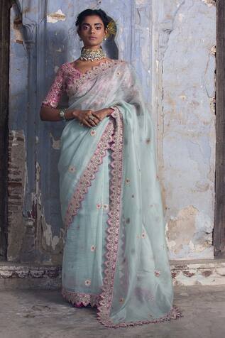 Nitika Gujral Organza Saree With Embroidered Blouse