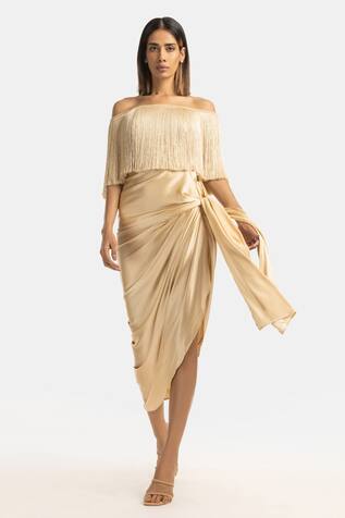431-88 by Shweta Kapur Off Shoulder Fringe Top