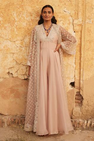 Ridhi Mehra Shiraj Jumpsuit And Bell Sleeve Jacket Set
