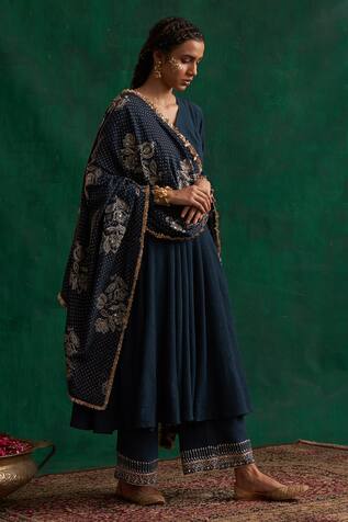 Rekha Agra Anarkali Set With Hand Embroidered Dupatta