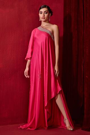 Ajiesh Oberoi Meit Asymmetrical One-Shoulder Gown