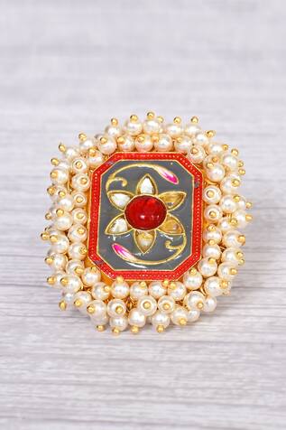 Khwaab by Sanjana Lakhani Meenakari Pearl Embellished Ring