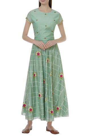 0 Silk Chanderi Blouse & Skirt Set