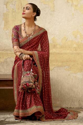 Sabyasachi Embroidered Saree with Unstitched Blouse Fabric