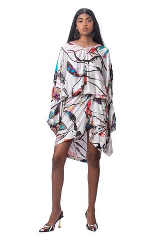 Anamika Khanna Abstract Print Top & Draped Skirt Set