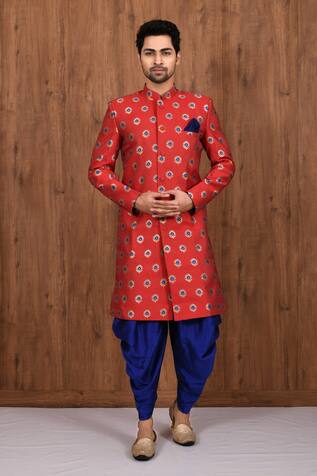 Arihant Rai Sinha - Men Woven Jacquard Silk Sherwani Set