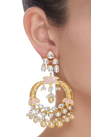 Moh-Maya by Disha Khatri Lotus Pearl Drop Dangler Earrings