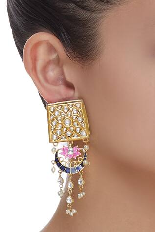Moh-Maya by Disha Khatri Lotus Dangling Meenakari Earrings