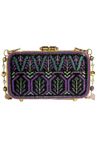 Rossoyuki Glass Beads Embroidered  Rectangular  Metal Clasp Clutch