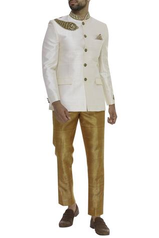 Diva'ni Gold embroidered bandhgala with trouser pant