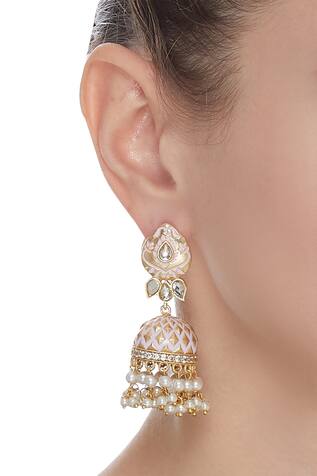Moh-Maya by Disha Khatri Meenakari Pearl Drop Earrings