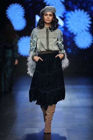 Not So Serious By Pallavi Mohan Floral Embellished Cape With Shirt & Skirt