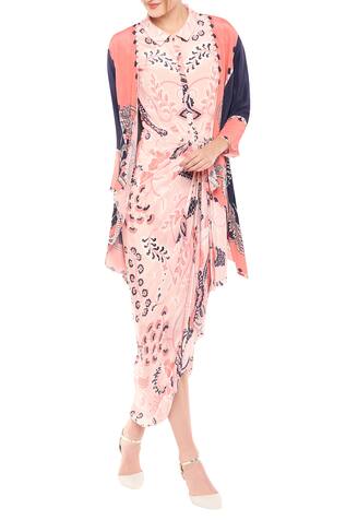 Soup by Sougat Paul Draped Dress with Printed Jacket