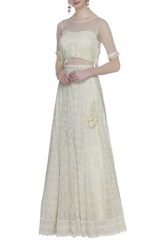 Vandana Sethi Chikankari embroidered Blouse & Lehenga Set