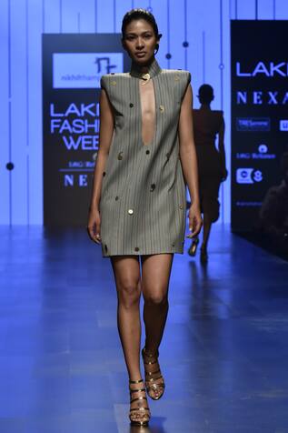 Nikhil Thampi Embellished High Collar Dress