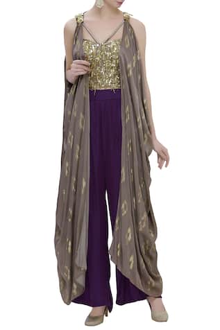 Salian By Anushree Embroidered Blouse With Palazzo & Jacket
