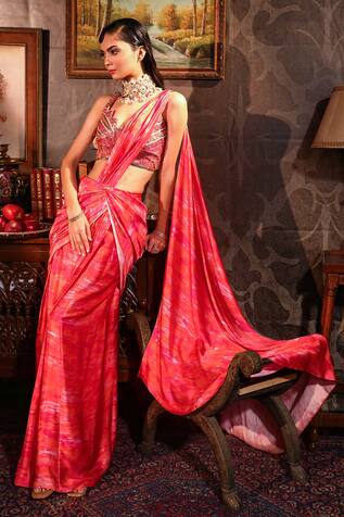 LAXMISHRIALI Printed Pre-Draped Saree With Blouse