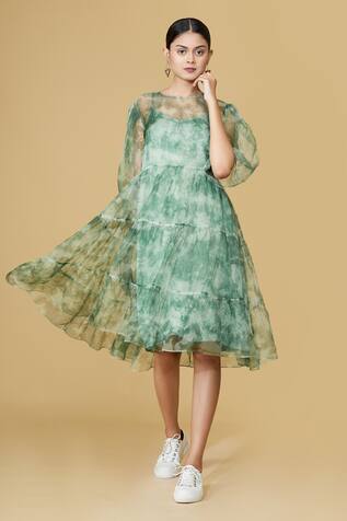 Siddhartha Bansal Organza Dyed Tiered Dress