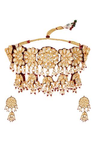 Lotus Sutra Rehmat Kundan Meenakari Floral Choker Set