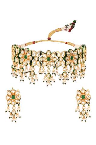 Lotus Sutra Gulnar Kundan Meenakari Floral Choker Set