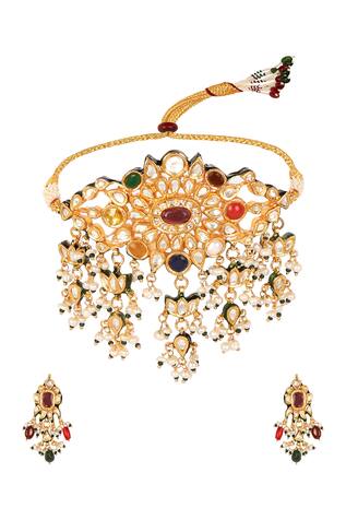 Lotus Sutra Misbah Kundan Meenakari Floral Choker Set