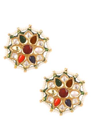 Lotus Sutra Kundan Meenakari Floral Stud Earrings