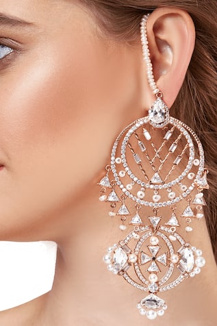 Outhouse Oceana Ear Chain Crystal Danglers