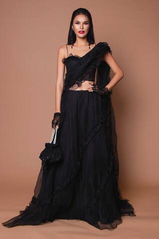 Shehlaa Khan Organza Draped Lehenga Saree Set