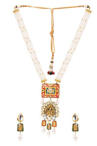 Joules by Radhika Meenakari Kundan Pendant Necklace Set