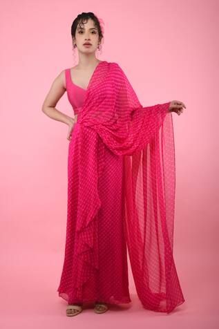 K.Anshika Printed Pre-Draped Saree with Blouse