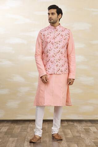 Aryavir Malhotra Silk Printed Bundi & Kurta Set