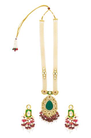 Hrisha Jewels  Kundan Polki Long Pendant Necklace Set