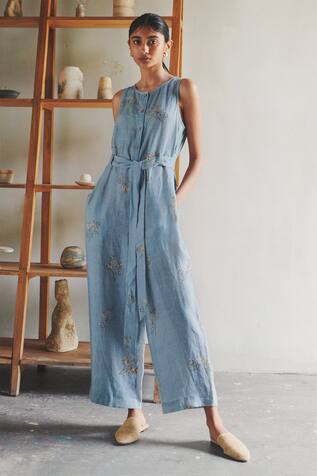 Cord Linen Printed Jumpsuit