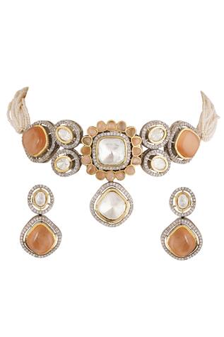 Chhavi's Jewels Beaded Kundan Pendant Choker Set