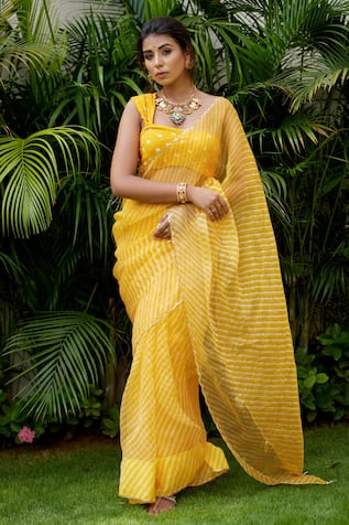 Buy Ruchira Nangalia Yellow Organza Leheriya Saree Online | Aza Fashions