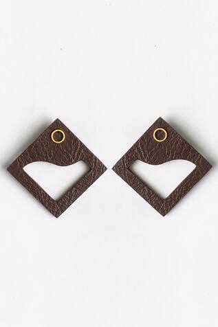 Siddhant Agrawal Label- Accessories Brown Cutout Square Stud Earrings