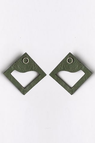 Siddhant Agrawal Label- Accessories Green Cutout Square Stud Earrings