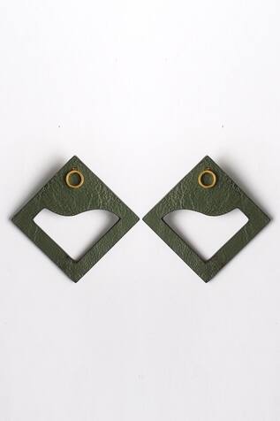 Siddhant Agrawal Label- Accessories Green Cutout Square Stud Earrings