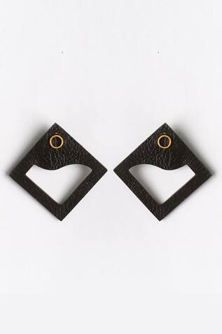 Siddhant Agrawal Label- Accessories Black Cutout Square Stud Earrings