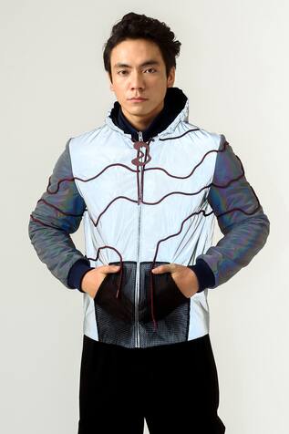 Siddhant Agrawal Label Reflector Bomber Jacket With Hoodie