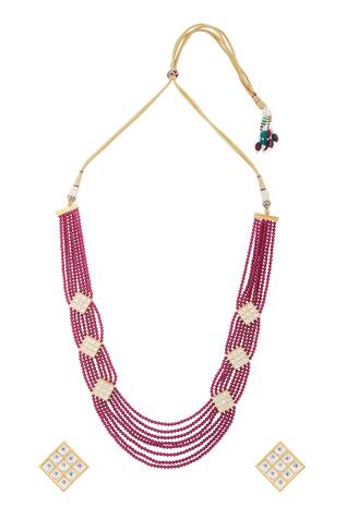 Khwaab by Sanjana Lakhani Multi Layered Kundan Long Necklace Set 