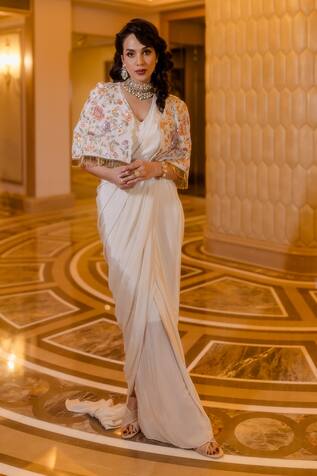 Paulmi and Harsh Pre-Stitched Saree Set With Cape