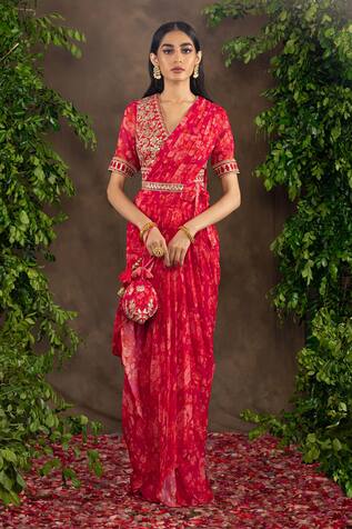 Adi By Aditya Khandelwl Pre-Draped Saree With Embroidered Blouse
