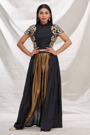 Nidzign Couture Embroidered Top & Draped Pant Set