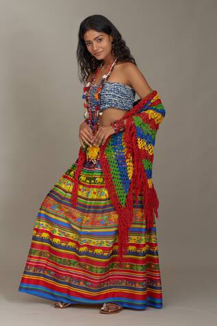 Payal Jain Cotton Silk Stripe Print Skirt