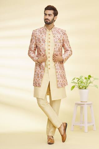 Arihant Rai Sinha - Men Floral Print Jacket & Kurta Set