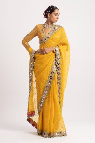 Vvani by Vani Vats Mirror Embroidered Saree With Blouse